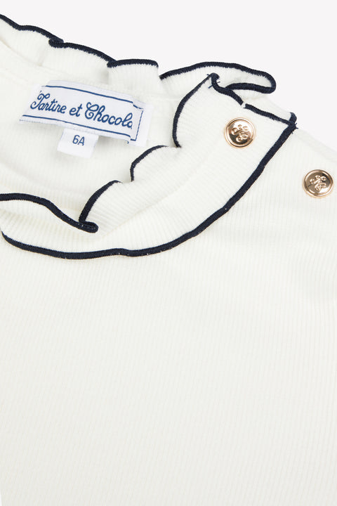 T-shirt - Ecru katoen kraag met ruches - Image principale