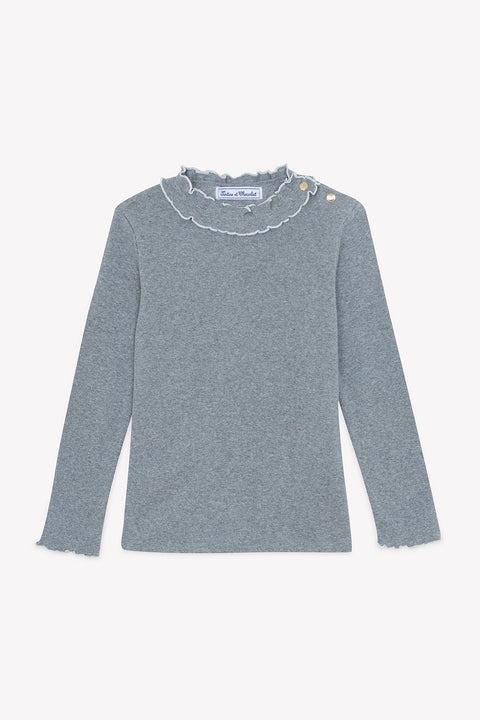 T-shirt - Gris clair coton col volanté - Image principale