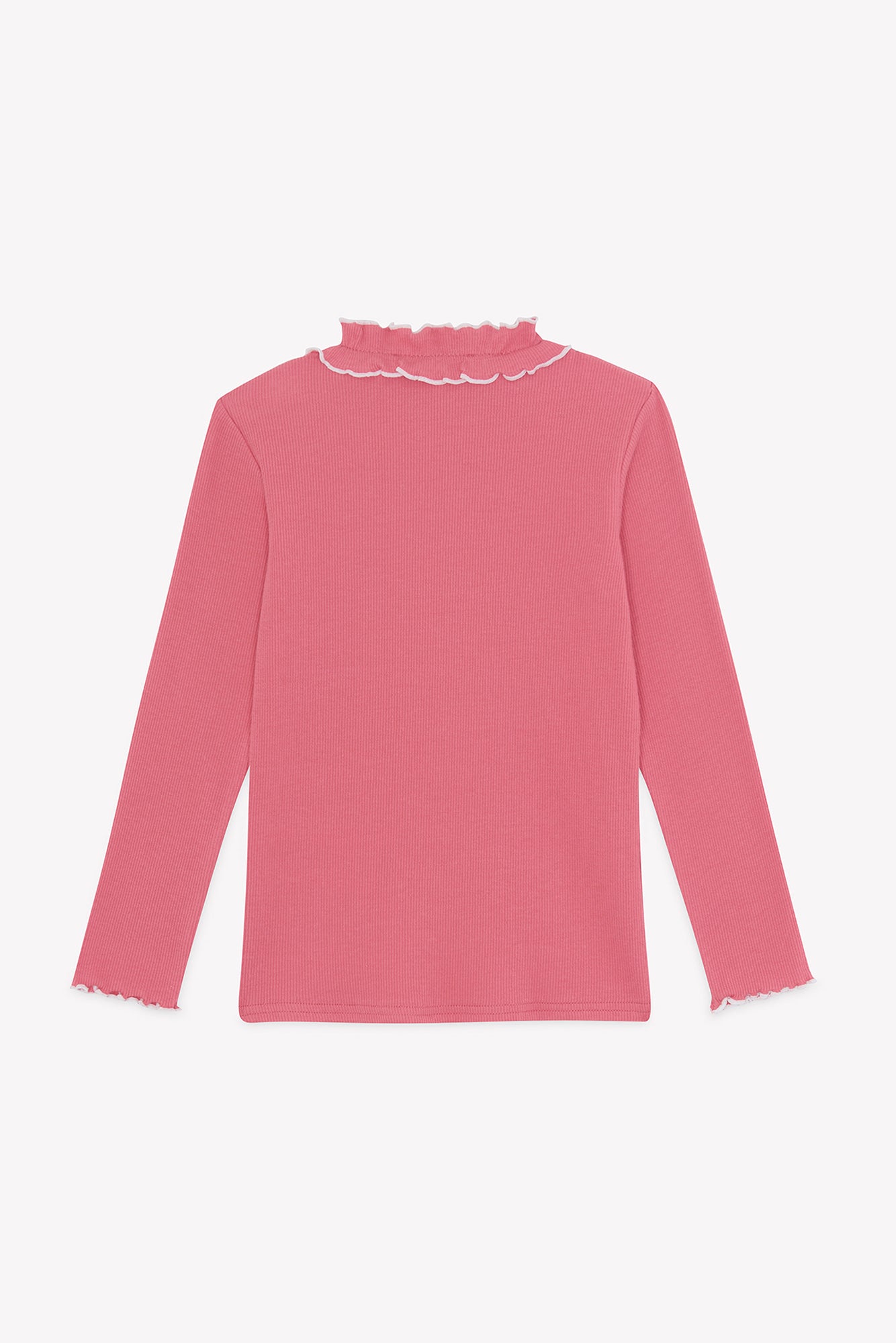 T-Shirt - Rosa Baumwoll-Pfingstrose Rüschenkragen