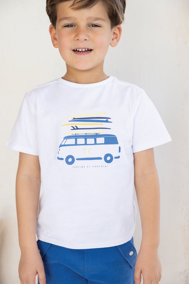 T-shirt - Blanc coton imprimé surf - Image principale