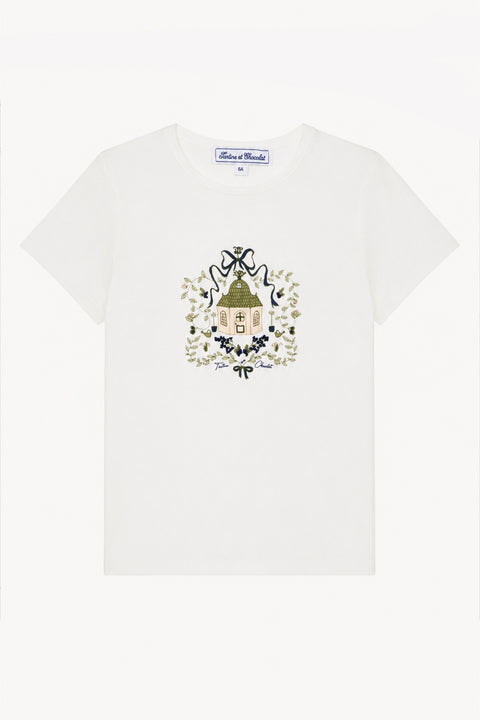 T-shirt -  Ecru coton imprimé feuilles - Image principale