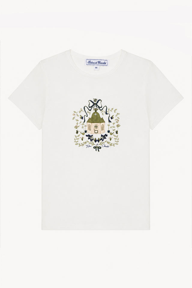 T-shirt -  Ecru coton imprimé feuilles - Image principale