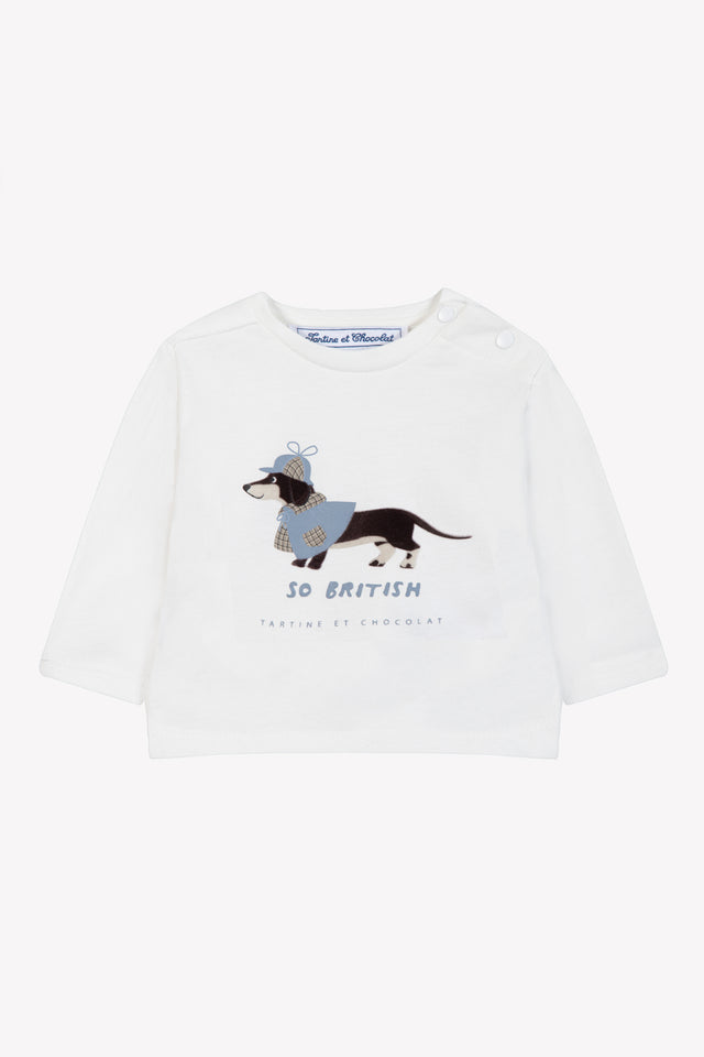 Camiseta - Marfil algodon Estampado perro salchicha tan británico - Image principale