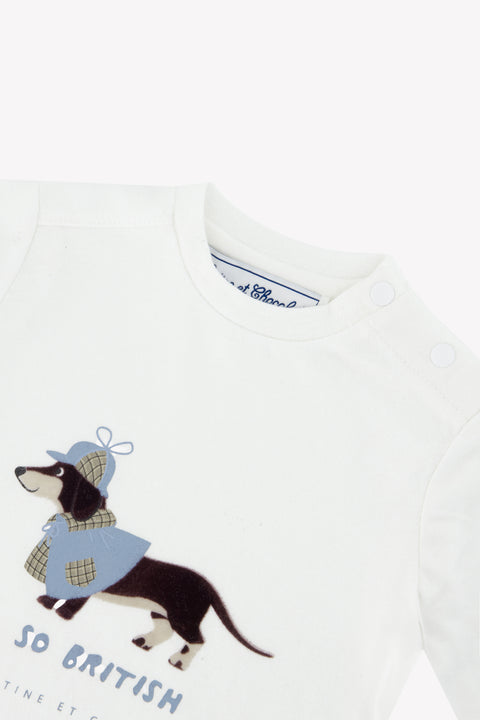 Camiseta - Marfil algodon Estampado perro salchicha tan británico - Image principale