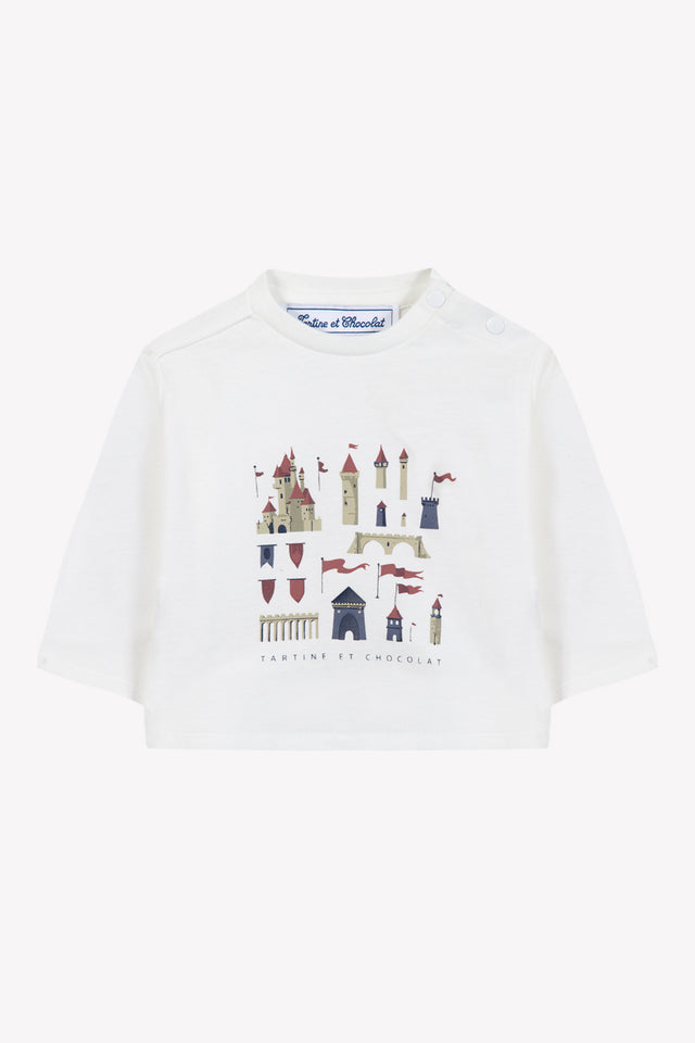 T-shirt - Ecru coton imprimé château - Image principale