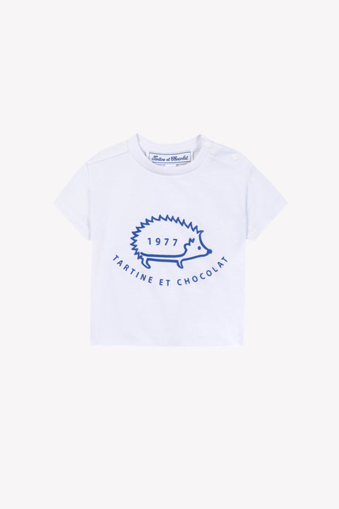 T-shirt - Blanc coton imprimé Léon Le Hérisson - Image principale