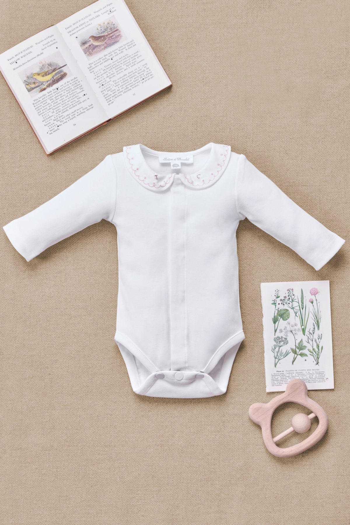 Romper - Beige katoen geborduurde halsband