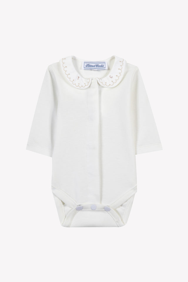 Body - Beige cotton Collar Embroidered - Image principale