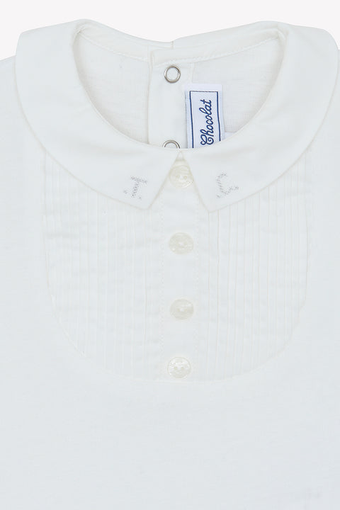 Body - Ecru cotton Pointed collar Pleats religious - Image principale
