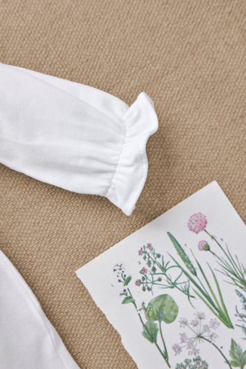 Romper - Ecru katoen met bloemenkraag met ruches - Image principale