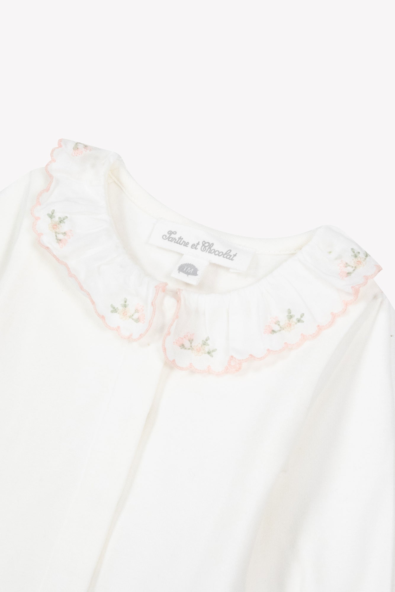 Body - Ecru coton col volanté fleuri
