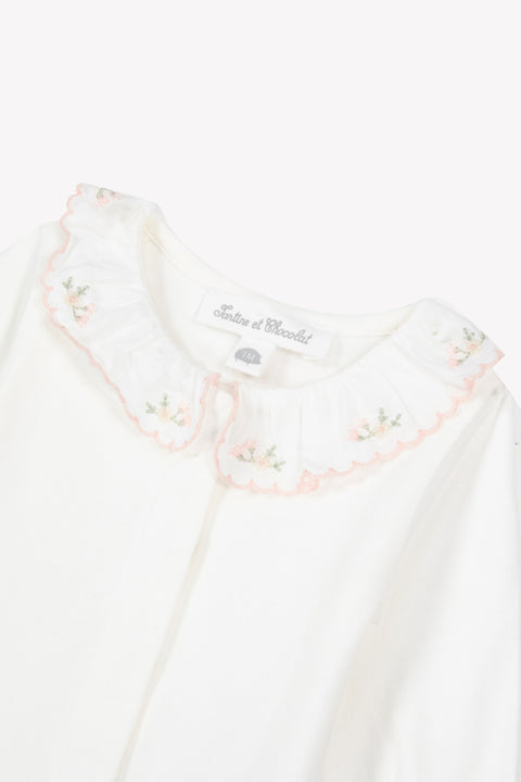 Body - Ecru cotton Ruffled collar flowery - Image principale