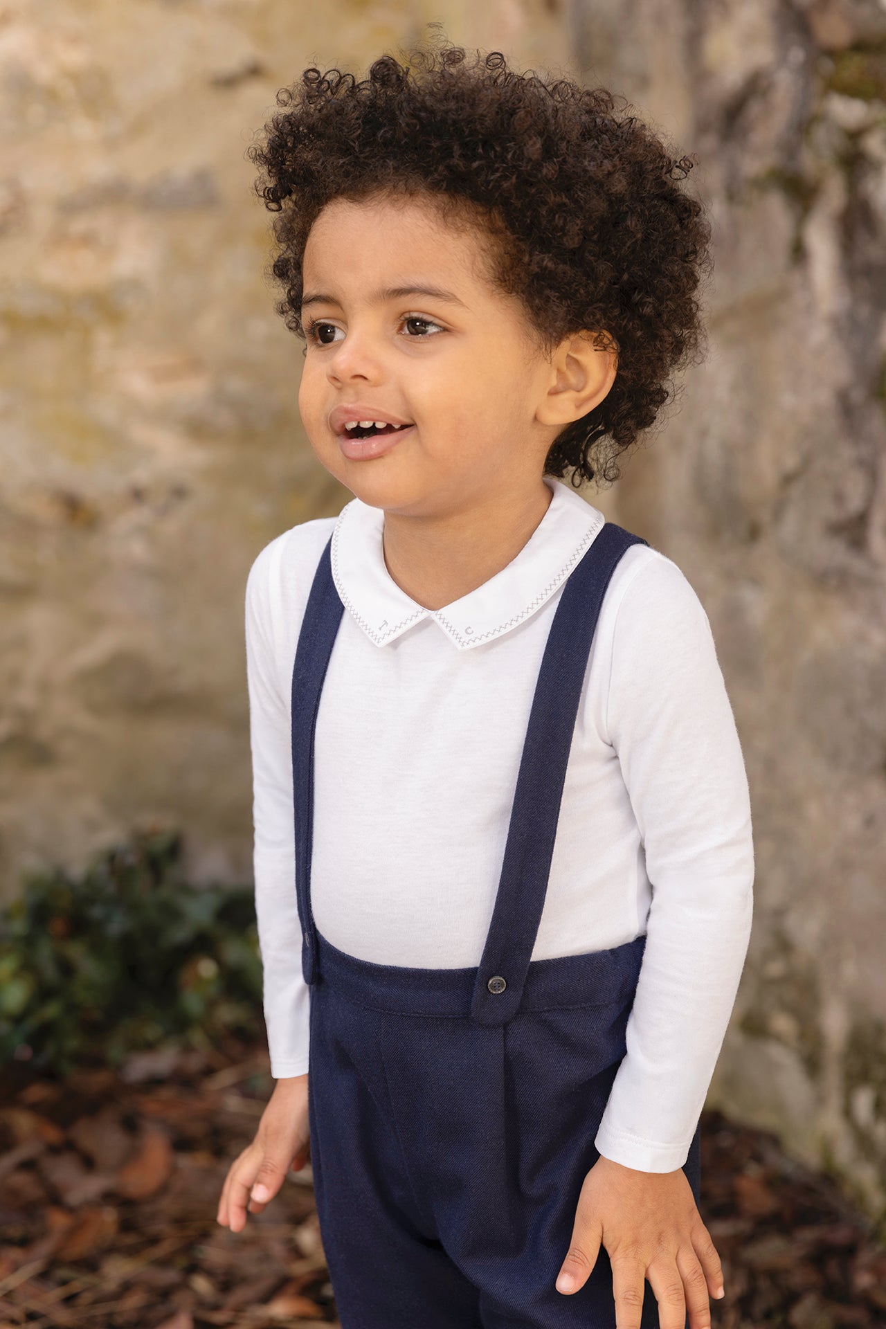 Body - Blanc coton col pointu broderie grise
