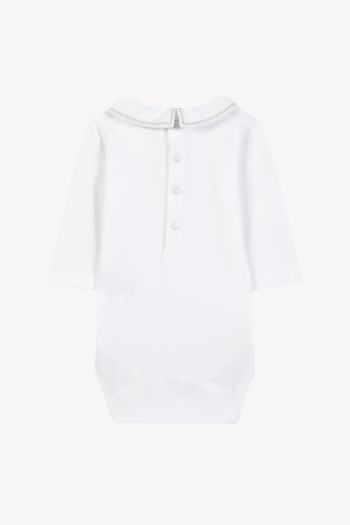 Body - Blanc coton col pointu broderie grise