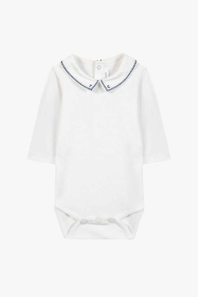 Body - Ecru cotton Pointed collar Embrodery Navy - Image principale