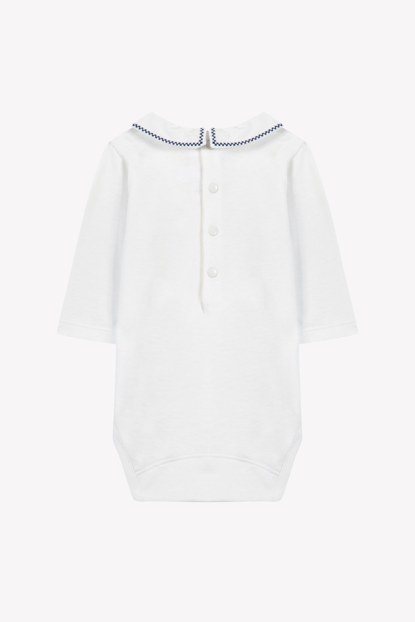 Body - Ecru cotton Pointed collar Embrodery Navy