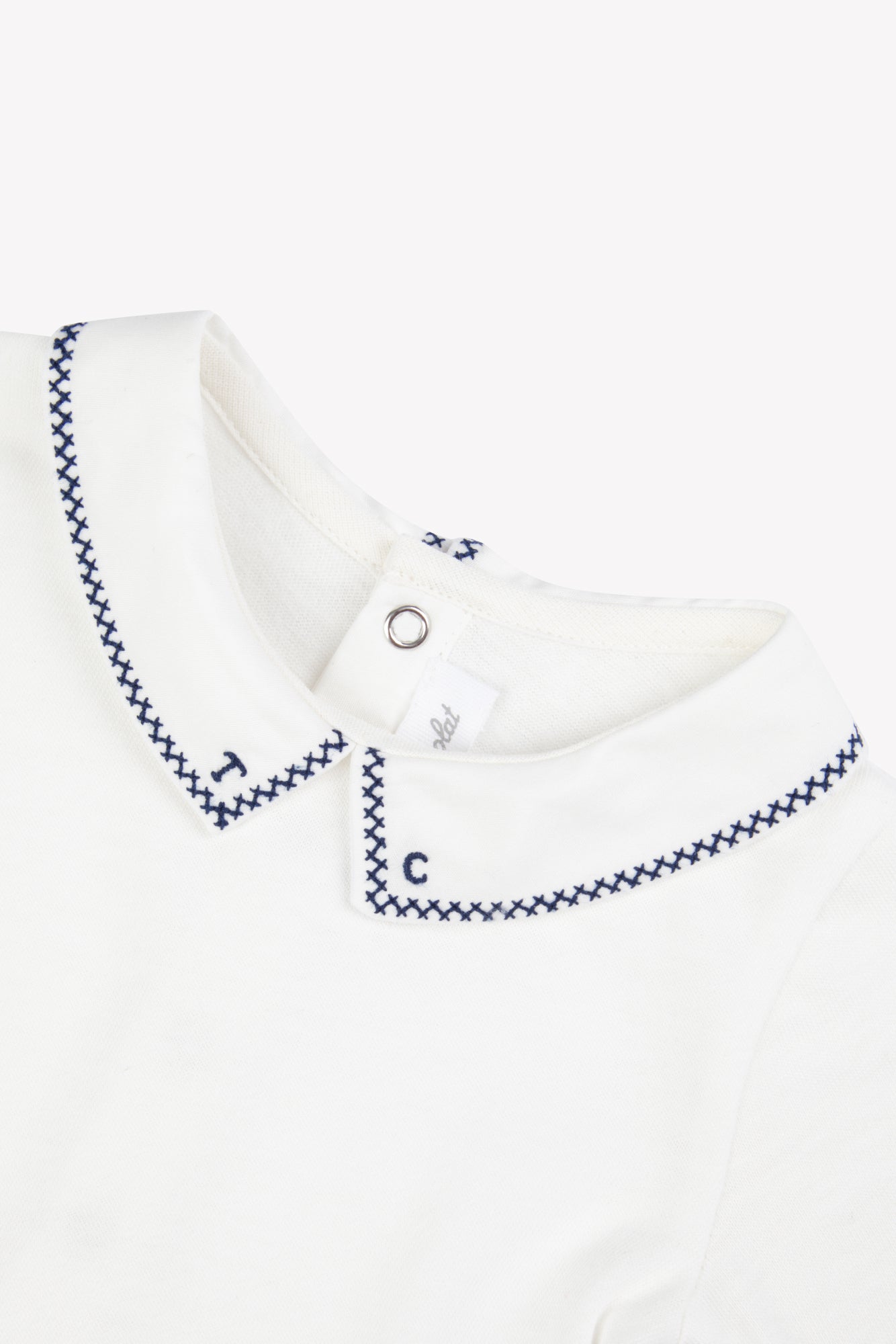 Body - Ecru cotton Pointed collar Embrodery Navy