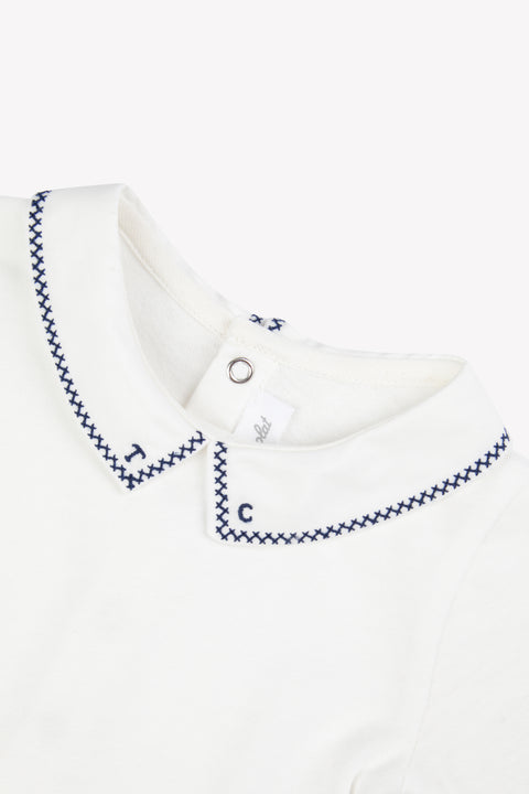 Body - Ecru cotton Pointed collar Embrodery Navy - Image principale