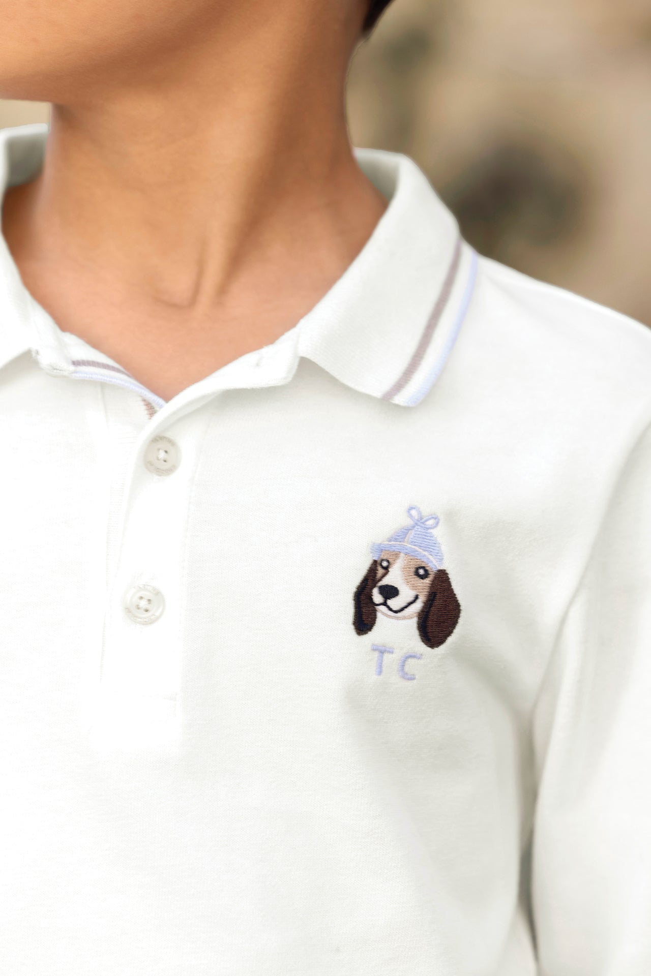 Polo - Ecru coton broderie chien