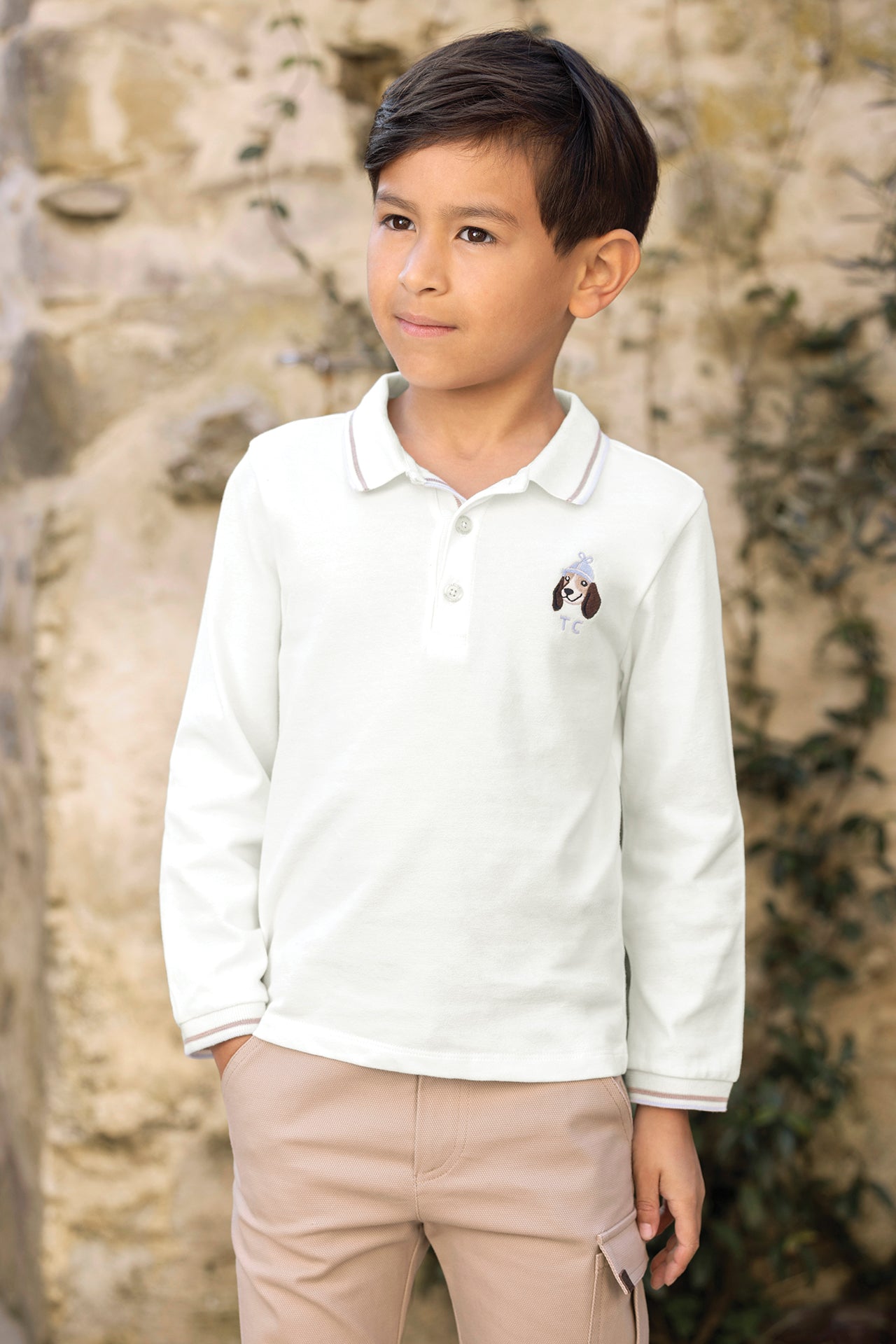 Polo - Ecru coton broderie chien
