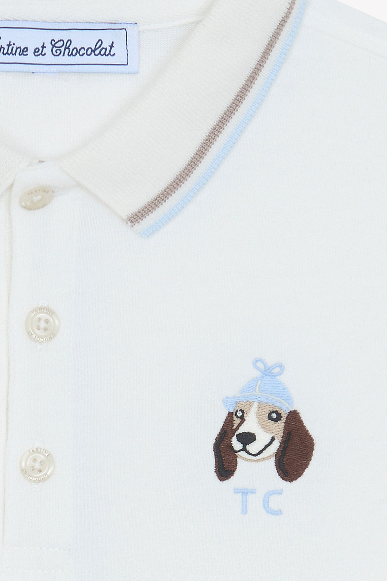Polo - Ecru coton broderie chien