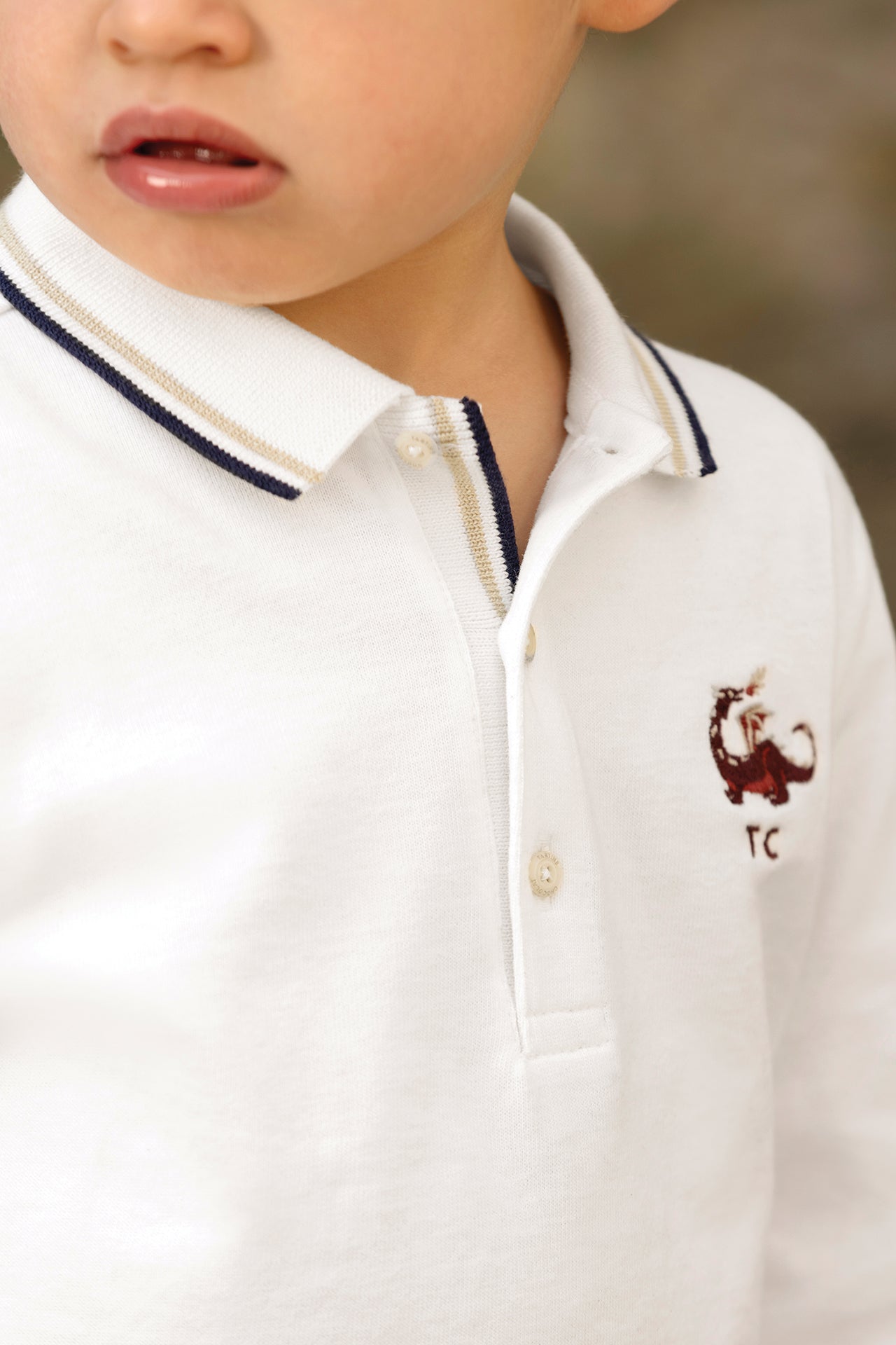 Polo - Sable coton col pointu manches longues