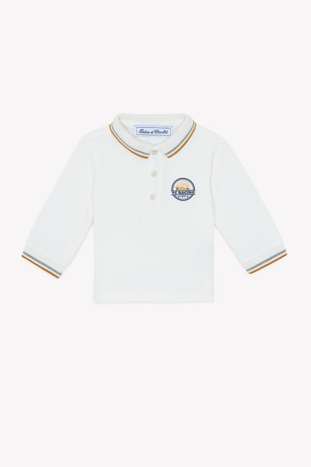 Polo - Gris chiné coton col pointu manches longues - Image principale