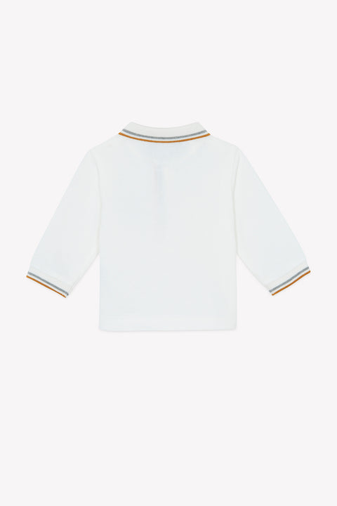 Polo - Gris chiné coton col pointu manches longues - Image principale
