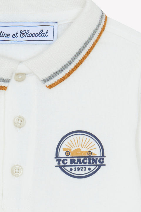 Polo - Gris chiné coton col pointu manches longues - Image principale