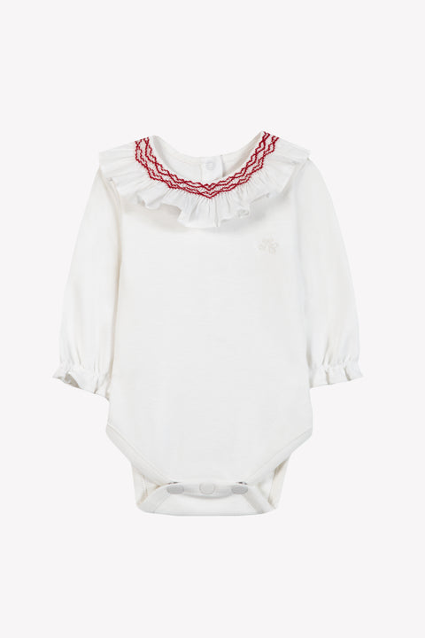 Body - Ecru cotton Ruffled collar Embrodery Red - Image principale