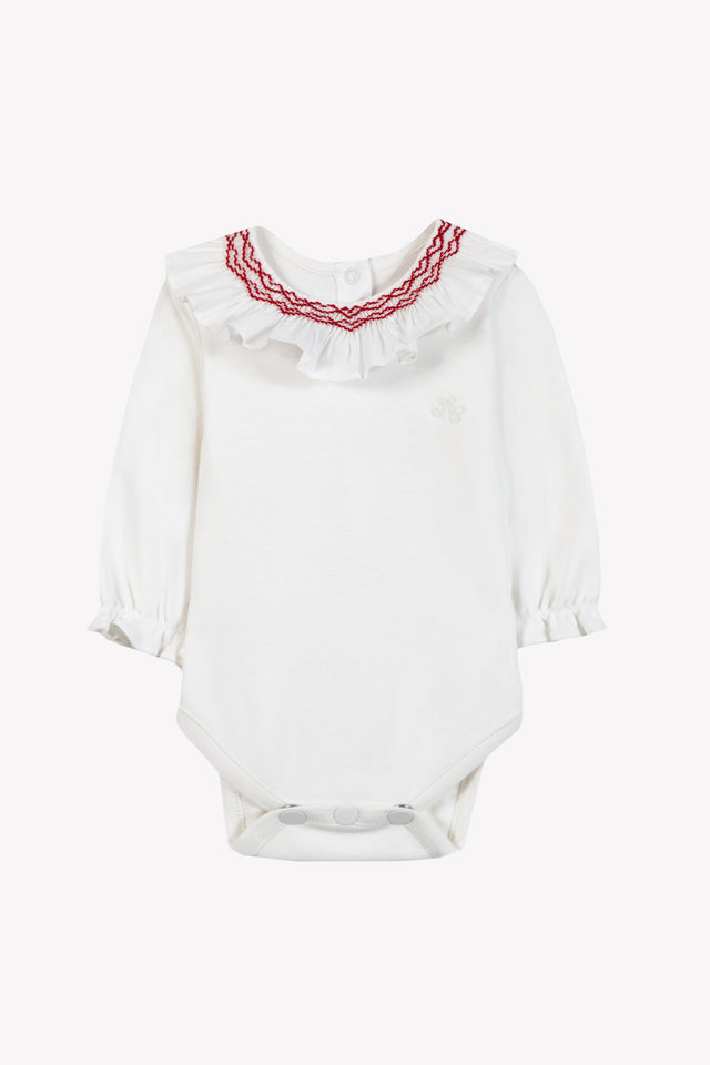 Body - Ecru coton col volanté broderie rouge - Image principale
