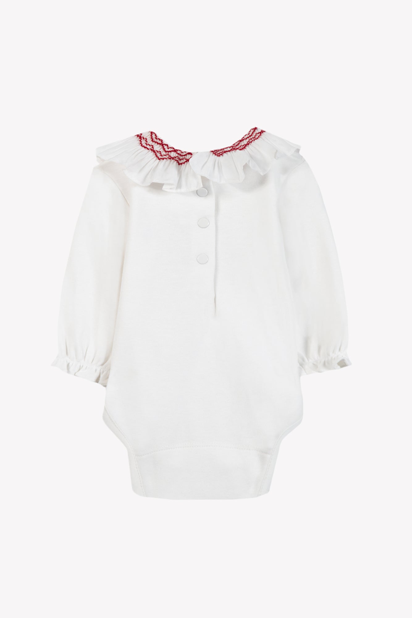 Body - Ecru cotton Ruffled collar Embrodery Red