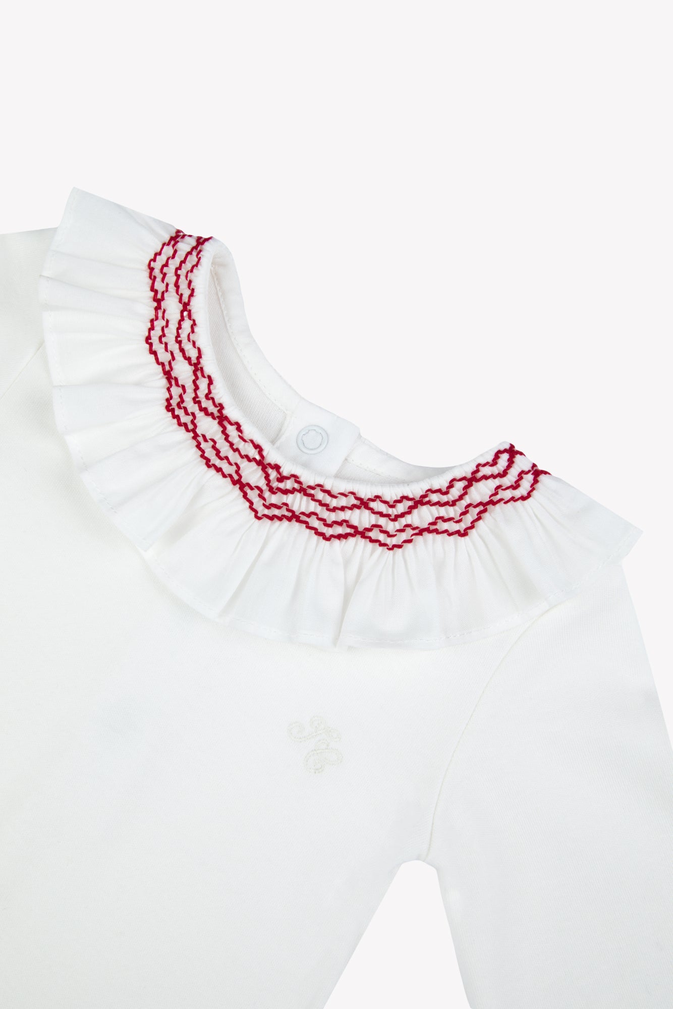 Body - Ecru cotton Ruffled collar Embrodery Red