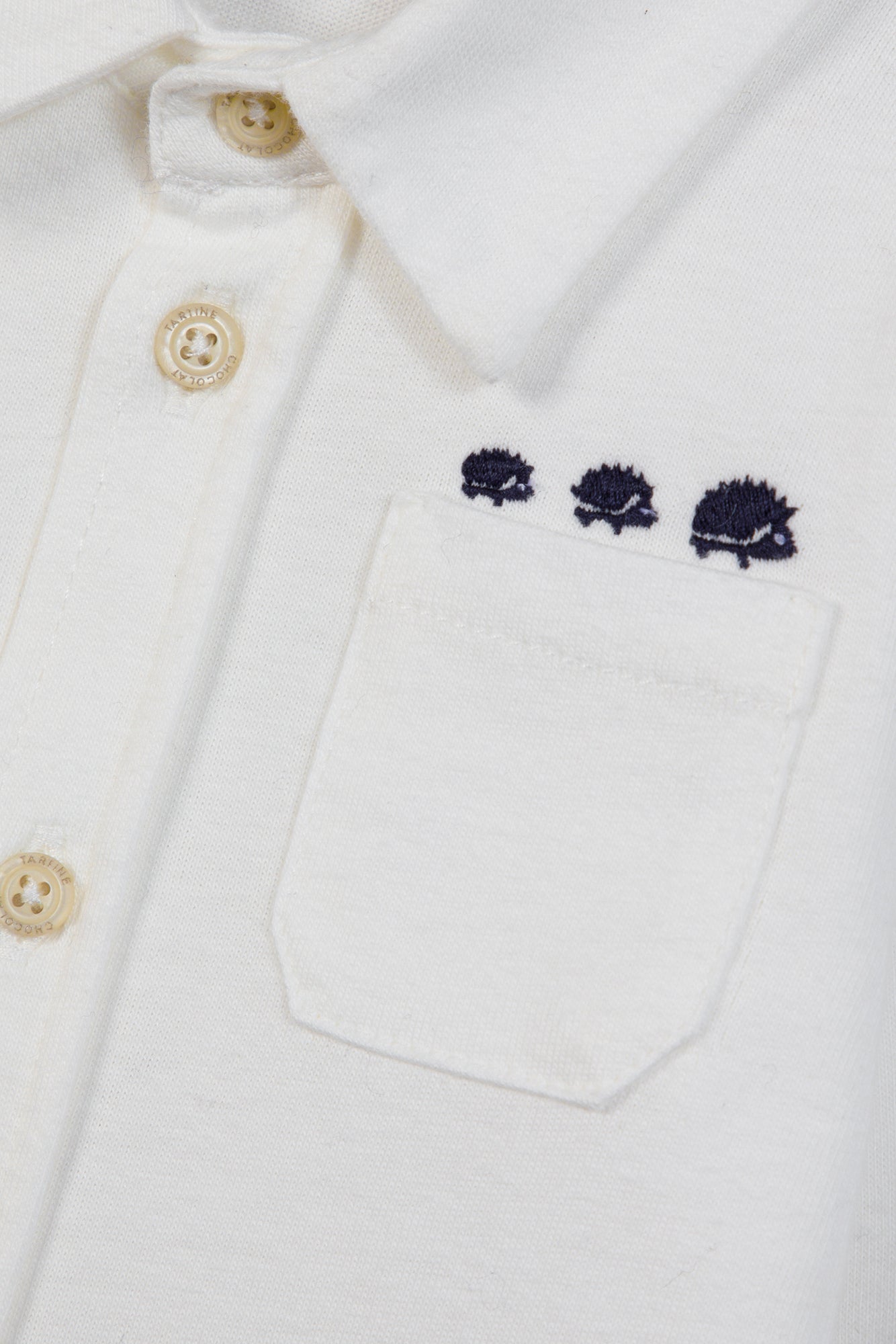 Chemise - Blanc coton col pointu broderie