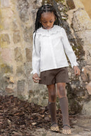 Blouse - White cotton Ruffled collar