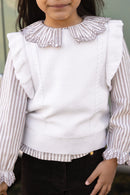Blouse - Middenbeige gestreept kraag met ruches
