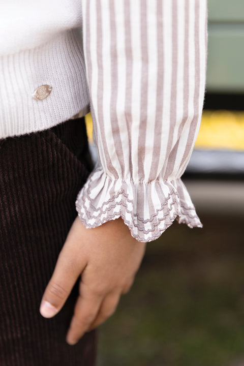 Blouse - Beige medium Stripes Ruffled collar - Image principale