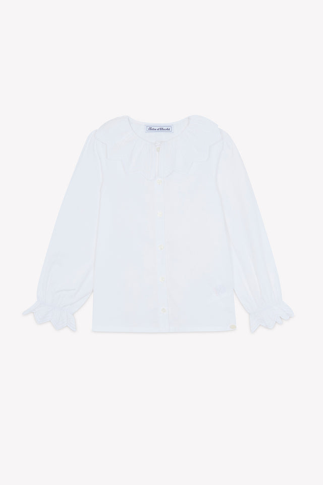 Blouse - Blanc coton col volanté - Image principale