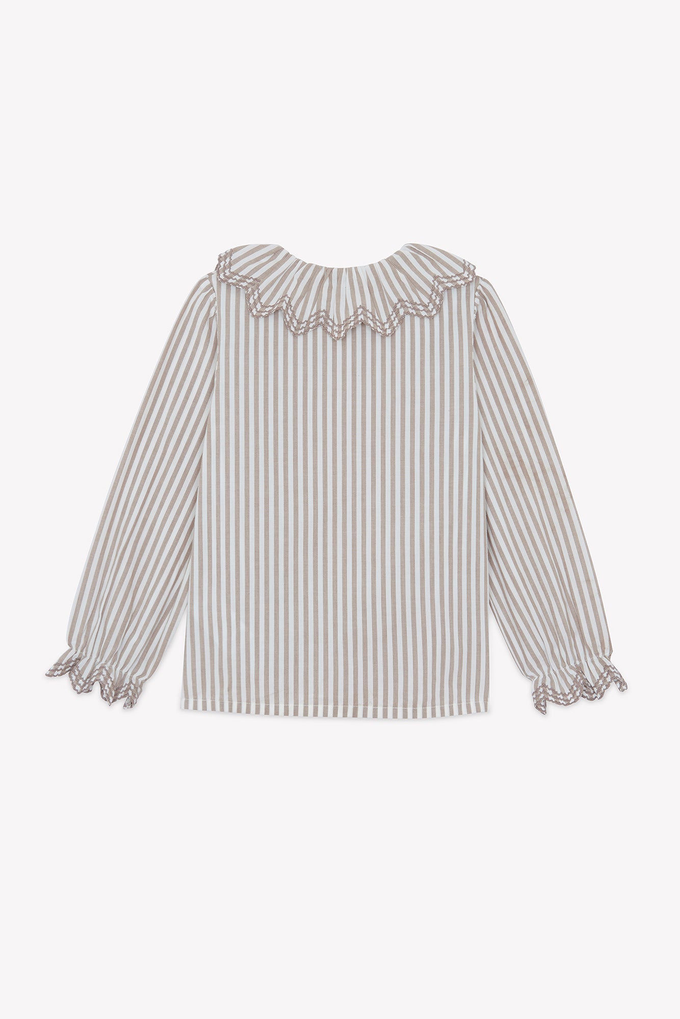 Blouse - Beige moyen rayures col volanté
