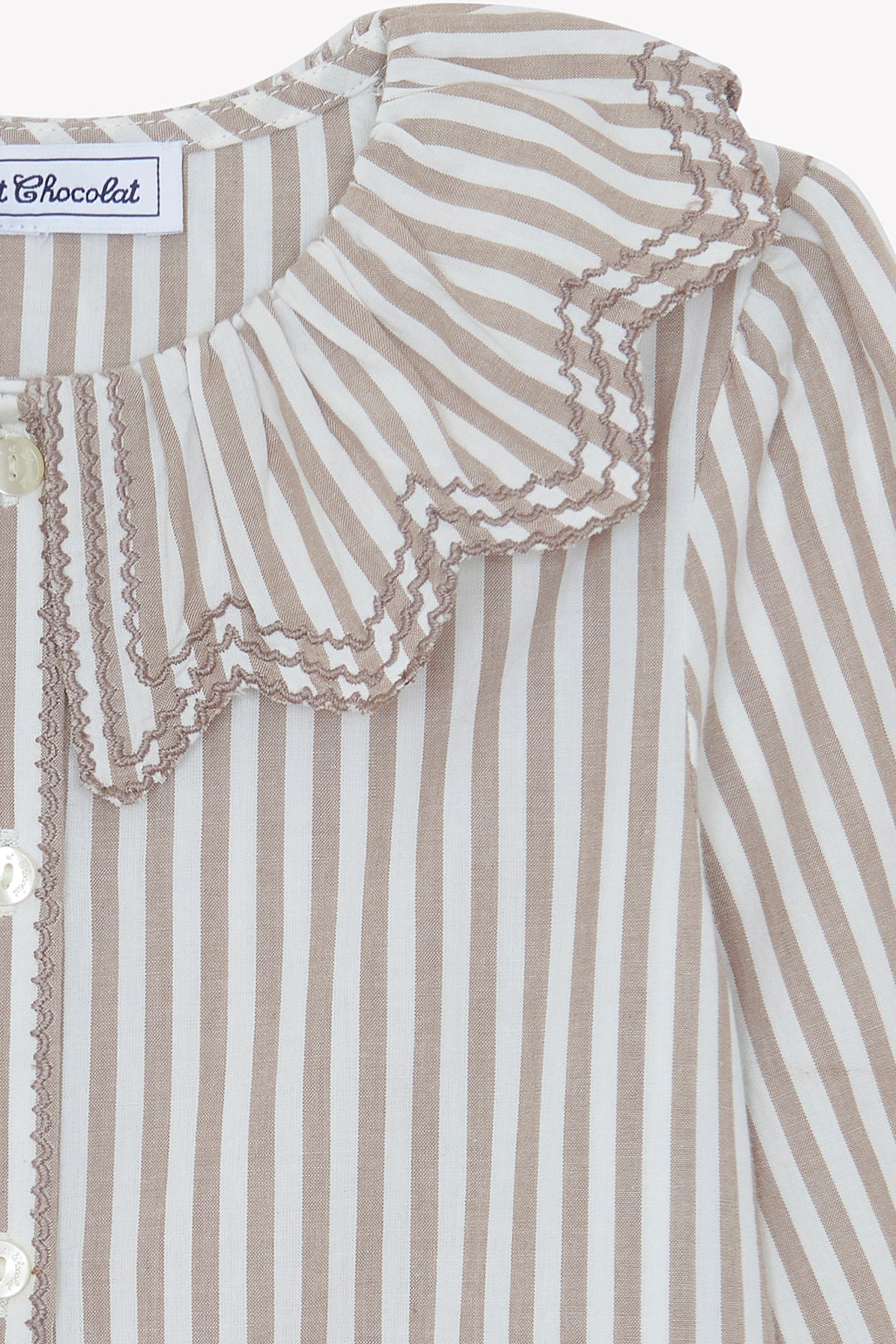 Blouse - Beige moyen rayures col volanté