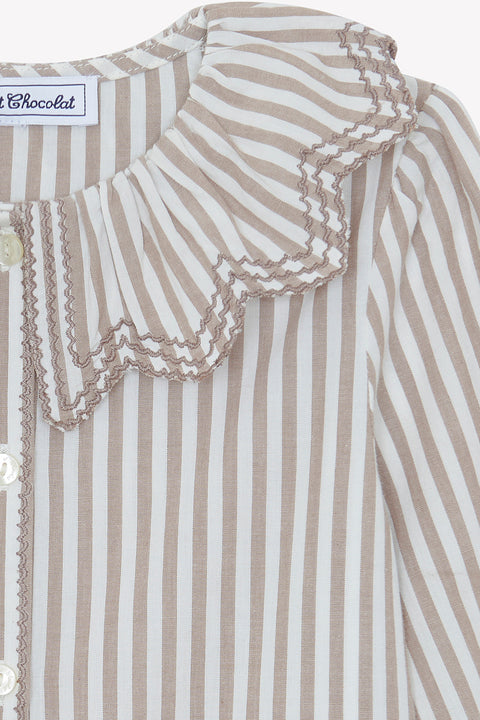 Blouse - Beige moyen rayures col volanté - Image principale