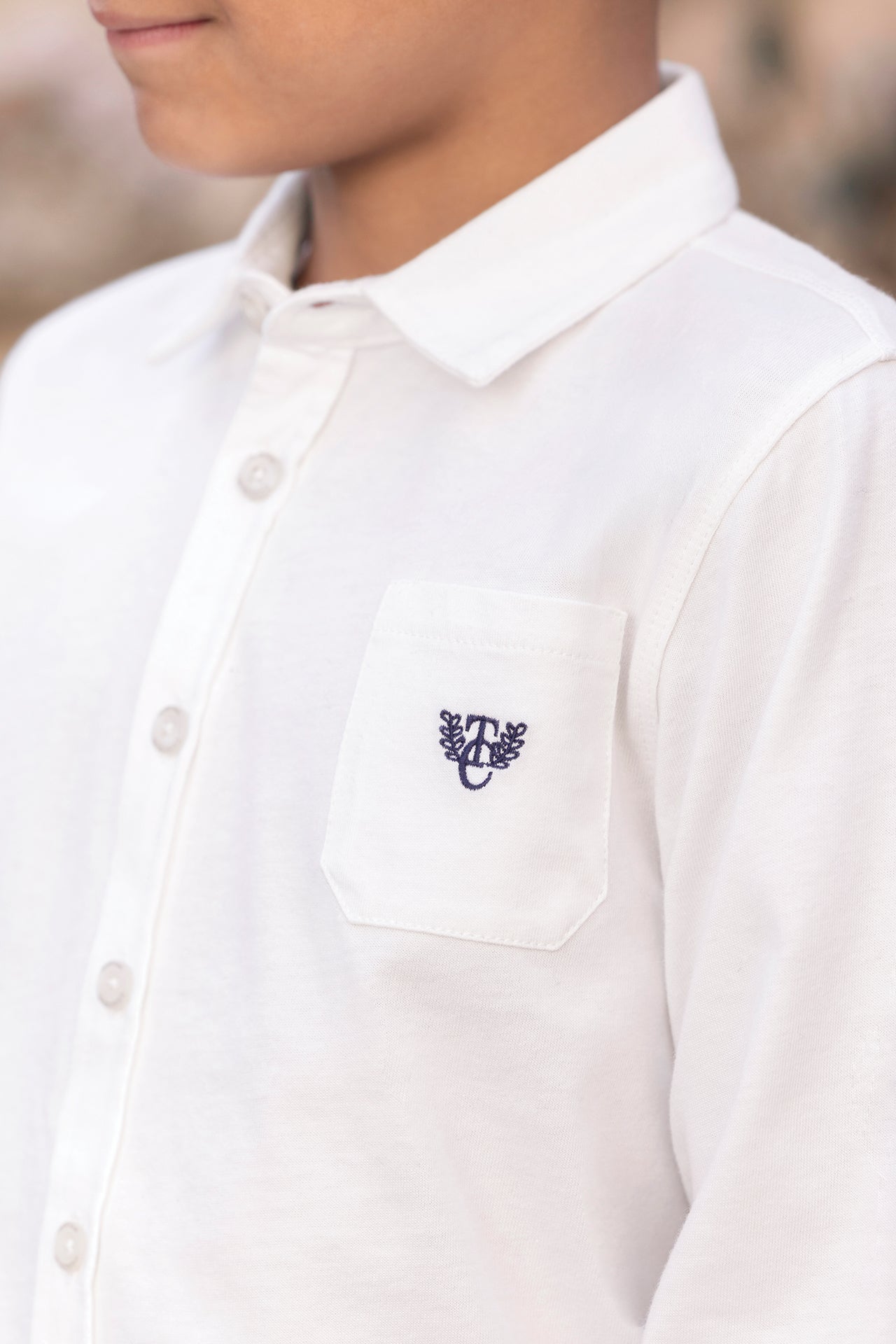 Chemise - Ecru coton col pointu broderie