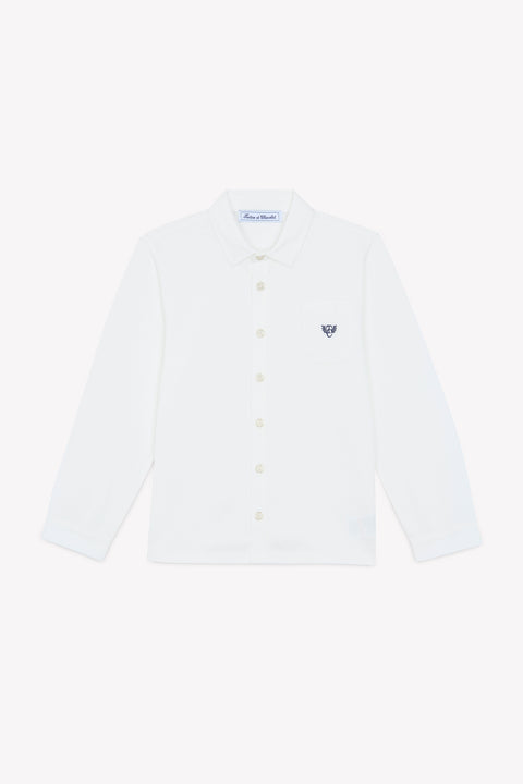 Camisa - Marfil algodon Cuello plano Bordado - Image principale