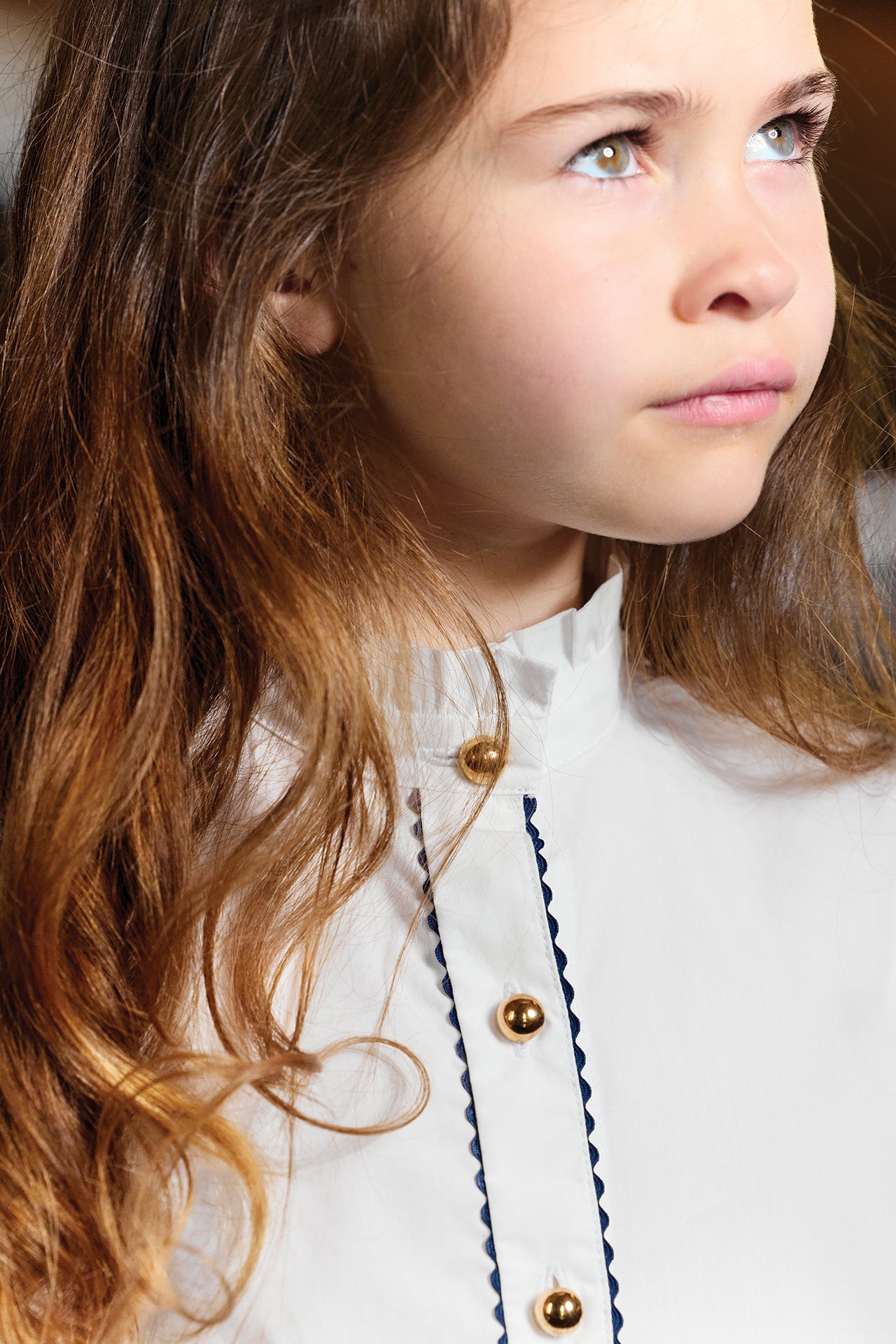 Blouse - Blanc coton col cheminé montant