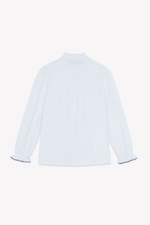 Blouse - Blanc coton col cheminé montant - Image principale