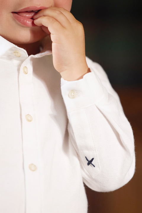 Camisa - Blanco algodon Cuello plano Bordado TC - Image principale