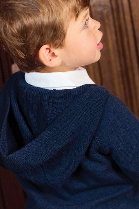 Chaqueta - Azul marino Lana a Capucha comprimido - Image principale