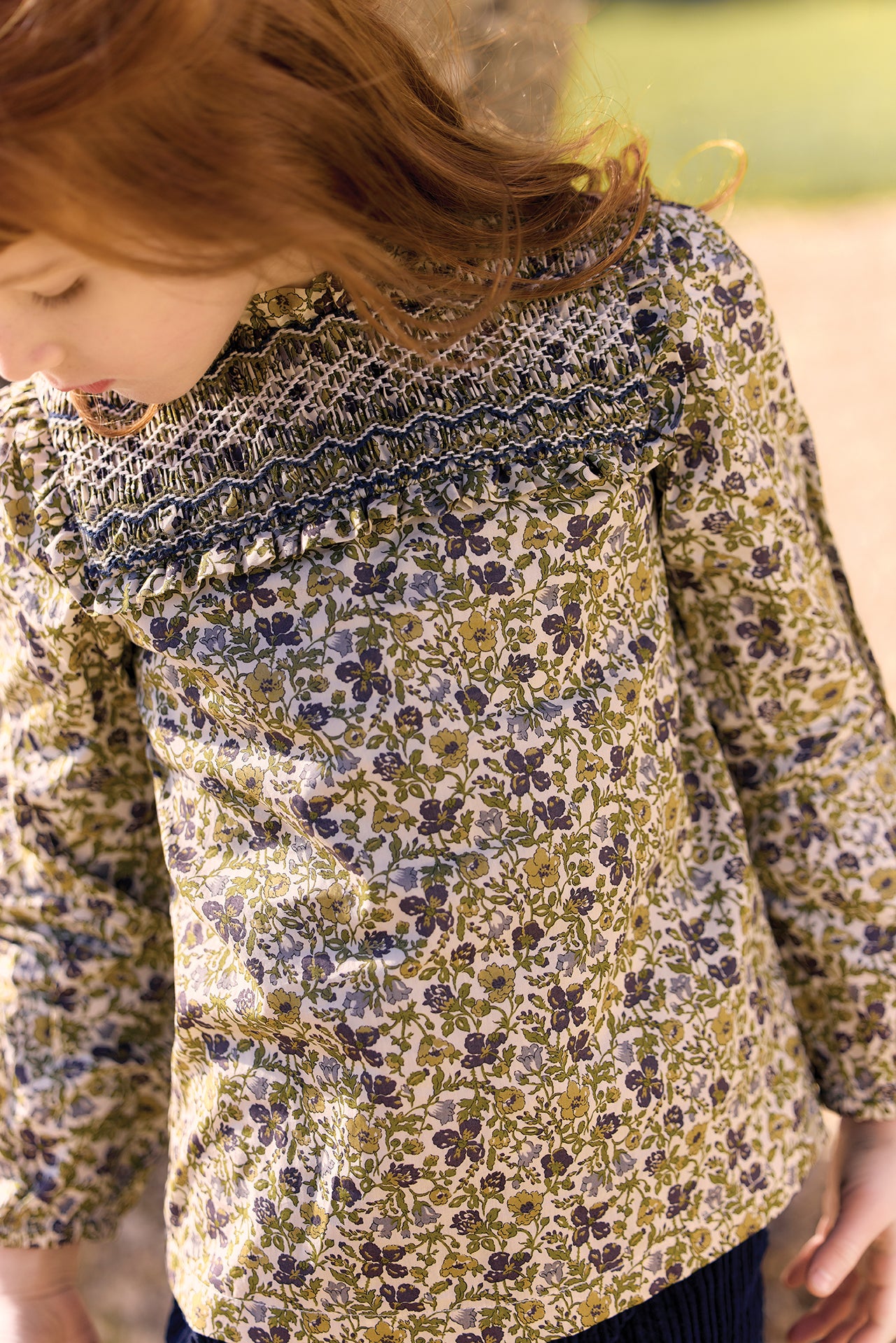 Bluse - Olivgrün bedruckte Baumwolle Liberty
