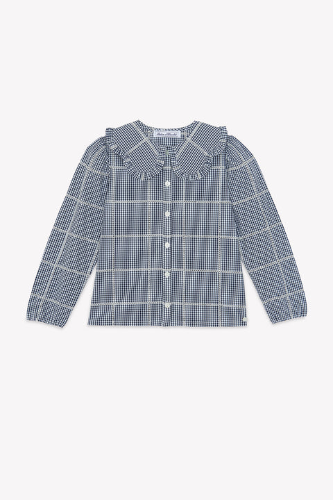 Blouse - Ecru coton col claudine carreaux - Image principale
