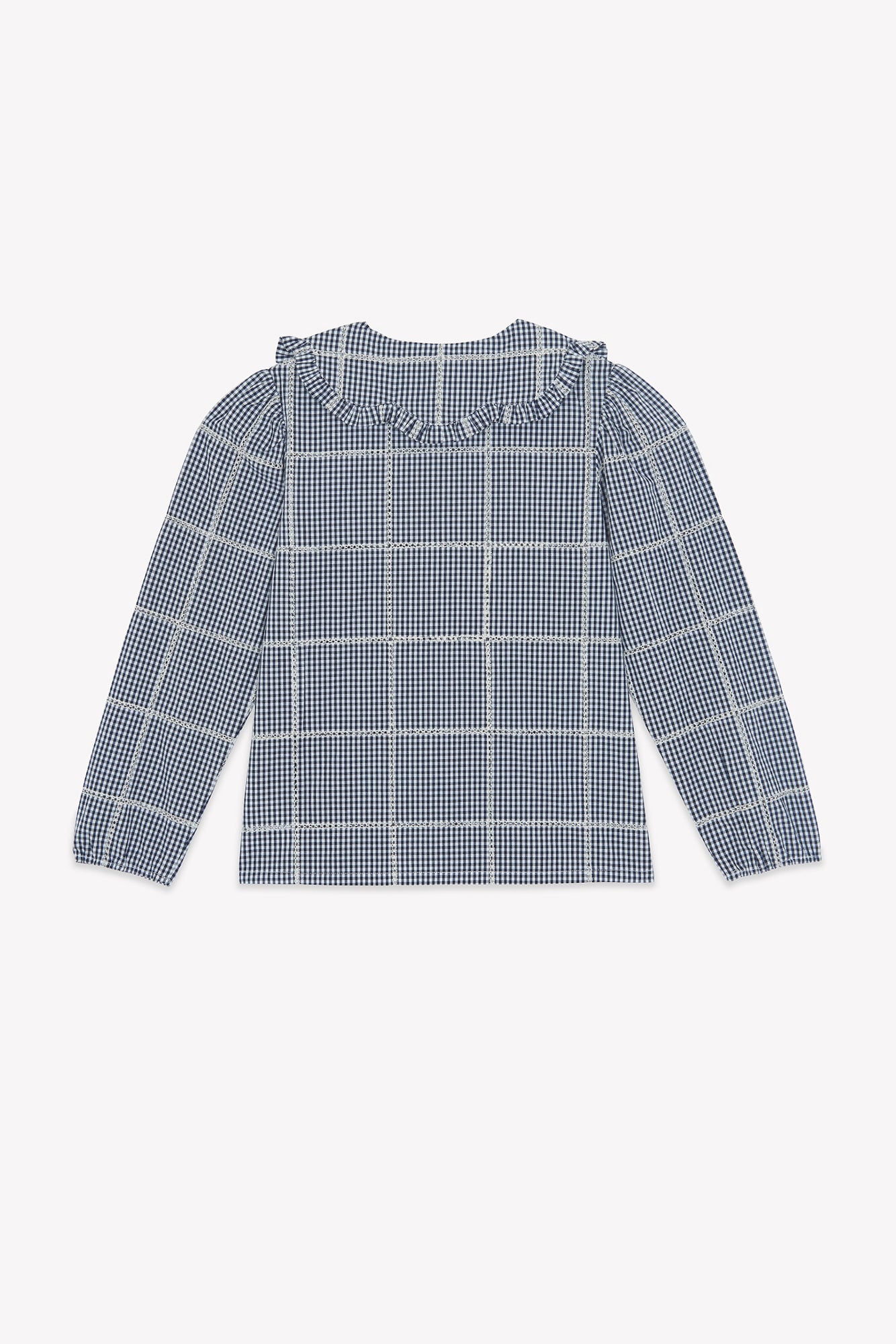 Blouse - Ecru coton col claudine carreaux